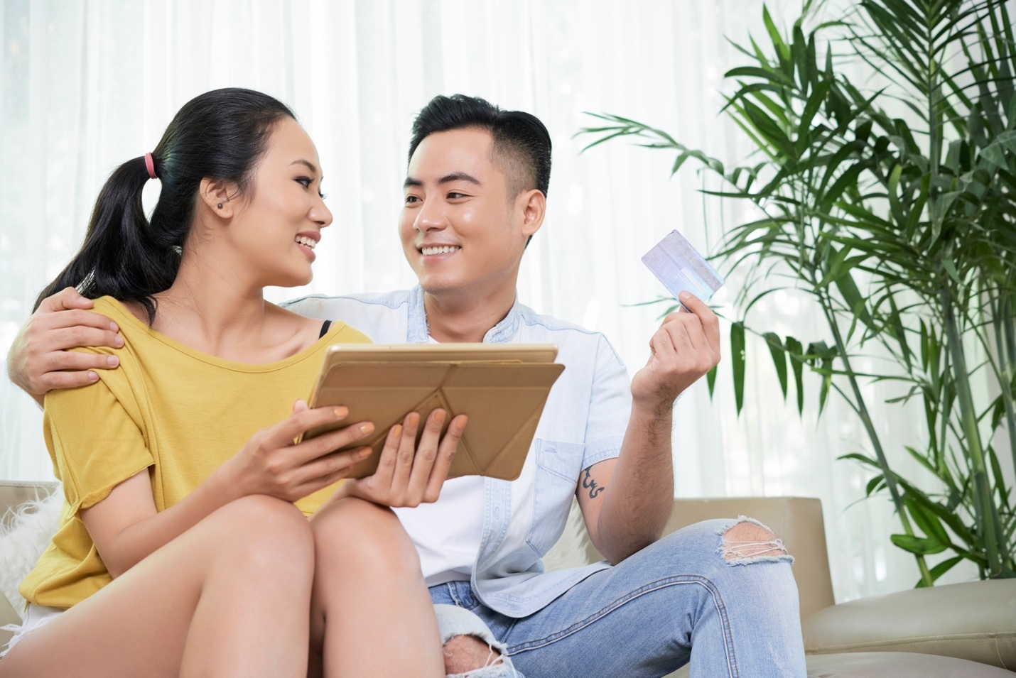 man,woman,tablet