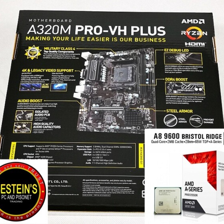 AMD A8-9600 7th Gen APU + MSI A320M PRO-VH PLUS AM4 Micro ATX ...