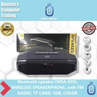 Bluetooth speaker (WSA-839), WIRELESS SPEAKERPHONE, with FM RADIO, TF CARD, USB, COLOR BLACK
