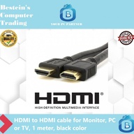 HDMI to HDMI cable for Monitor, PC or TV, 1 meter, black color