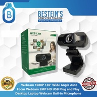 Webcam 1080P 130° Wide Angle Auto Focus Webcam 2MP HD USB Plug and Play Desktop Laptop Webcam Buil-i
