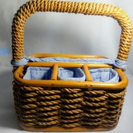 Vintage Wicker/ Rattan Kitchen Organizer Utensils Holder Portable Storage Basket