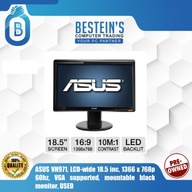 ASUS VH971, LCD-wide 18.5 inc, 1366 x 768p 60hz, VGA supported, mountable black monitor, USED