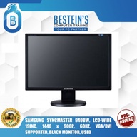 SAMSUNG SYNCMASTER 940BW, LCD-WIDE 19INC, 1440 x 900P, 60HZ, VGA/DVI SUPPORTED, BLACK MONITOR, USED