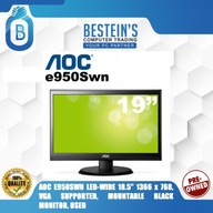 AOC E950SWN LED-WIDE 18.5" 1366 x 768, VGA SUPPORTED, MOUNTABLE BLACK MONITOR, USED