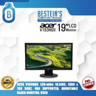 ACER V193HQV, LCD-wide 18.5INC, 1366 x 768 60HZ, VGA SUPPORTED, MOUNTABLE BLACK MONITOR, USED