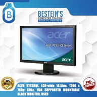 ACER V193HQL, LCD-wide 18.5inc, 1366 x 768p 60hz, VGA SUPPORTED MOUNTABLE BLACK MONITOR, USED