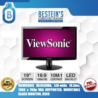 VIEWSONIC VA1938WA, LED-wide 18.5inc, 1366 x 768p VGA SUPPORTED, MOUNTABLE BLACK MONITOR, USED