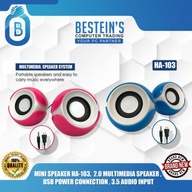 MINI SPEAKER HA-103, 2.0 MULTIMEDIA SPEAKER , USB POWER CONNECTION, COLOR WHITE/BLUE & WHITE/PINK