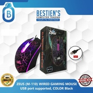 ZEUS (M-110) WIRED GAMING MOUSE,  USB port supported, COLOR Black