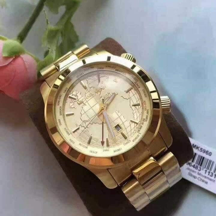 Michael Kors Runway GMT Champagne World Globe Dial Yellow Ion plated Watch MK 5960 Original at 3599.00 from City of Caloocan. LookingFour Buy Sell Online