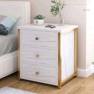 Marble Bedside Table with Drawers