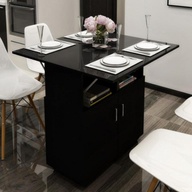 Black Dining Table with Cabinet Foldable Multipurpose Table