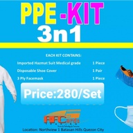 PPE KIT SET COVERALL SUIT WITH BLUE STRIP SET w/SHOECPVER AND FACEMASK