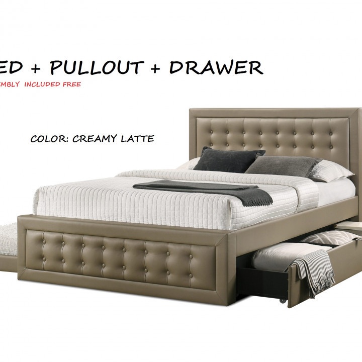 queen size upholstered bed with pullout and drawers at 16900.00 from
