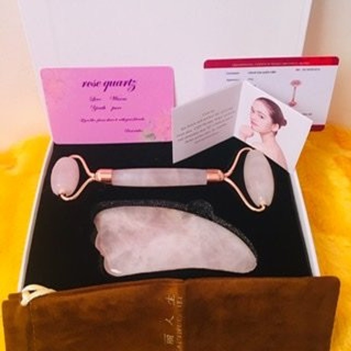 Rose quartz roller with gua sha at 1200.00 from Rizal. LookingFour