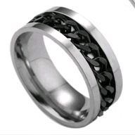 D&M Jewelry Silver Couple Ring Rotatable chain Non Tarnish