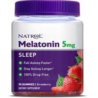 ORIGINAL Natrol Melatonin Sleep Aid Gummy,  100% Drug and Gelatin Free, Non-GMO, 5mg, 90 Strawberry Flavored Gummies