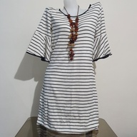 White Midi Dress Stripe Bell Sleeves