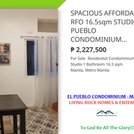 IDEAL FOR RENTAL INVESTMENT SPACIOUS AFFORDABLE RFO 16.5sqmSTUDIO RICO MODEL EL PUEBLO CONDO MANILA NEAR PUP MAIN CAMPUS