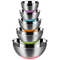 5PC Stainless Steel Bowls with Thickened Non- Slip Silicone Bottom / Mixing Bowls with Anti-Skid Bottom