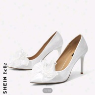 SHEIN Belle Bow Decor point toe stiletto heeled court pumps, Glamorous outdoor satin pumps