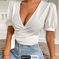 SHEIN Puff Sleeves Side Wrap Blouse