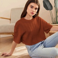 SHEIN EZwear Drop Shoulder Cable Knit Top