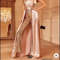 PARTY JUMPSUIT (One Shoulder Sequin Overlay)