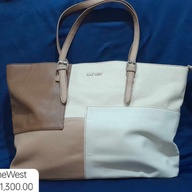 Nine West Large Faux Leather tote bag multi color brown, beige, white off white.
