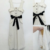 Beige Cute Jumper for Women with Pockets and Side Slits , Adjustable waist, size Medium up to semi XLarge