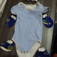 Blue romper with bonnet, mittens, and boots set