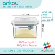 TGS Ankou 1 Touch Button Clear Airtight Container With Scoop Spoon and Holder and Leveler 1000ml  (Rectangular)