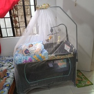 baby crib preloved 3 layered with toys and mosquito net
