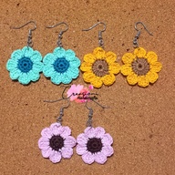 Crochet 8petals flower dangle earrings