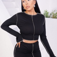 Plus Size Terno Black Rib Long Sleeve Crop top and High Waisted Skirt