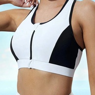 Yoga Futuristic Two Tone Contrast Binding Zip Up Sports Bra