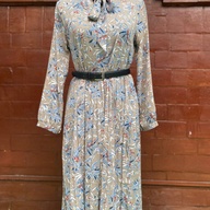 Vintage Long Sleeve Tie Neck Pleated Dress