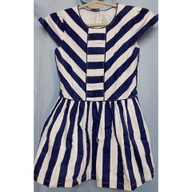 Preloved MotherCare Striped Navy-blue White A-Line Girls/Kids Dress 5-7