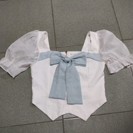 Brandnew Branded blue ribbon mesh puff sleeves cropped top