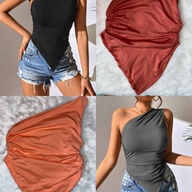 SHE1N BAE One Shoulder Ruched Asymmetrical Hem Top
