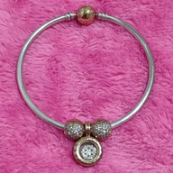 Pandora Two Toned Bangle Bracelet with Charms