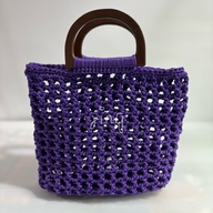 Crochet Bag with wooden handle handmade purple