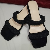 Black Suede Double Strap Flat Sandals