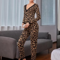 SHEIN LEOPARD PRINT CONTRAST LACE PJ SET