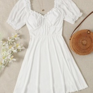 SHEIN PUFF SLEEVE TIE FRONT FRILL TRIM DRESS