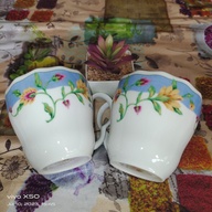 Blue Rim Floral Coffee Mugs Set