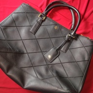 Tory Burch Black Wild Stitch Leather Robinson Double Zip Tote