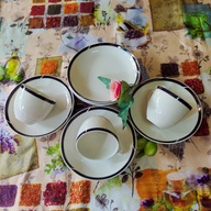 Coffee or Tea Cups and Saucer with Cake Plates Trio Set