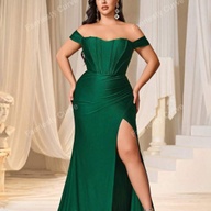 Plus off shoulder bodice contrast ruched wrap hem formal evening party dress